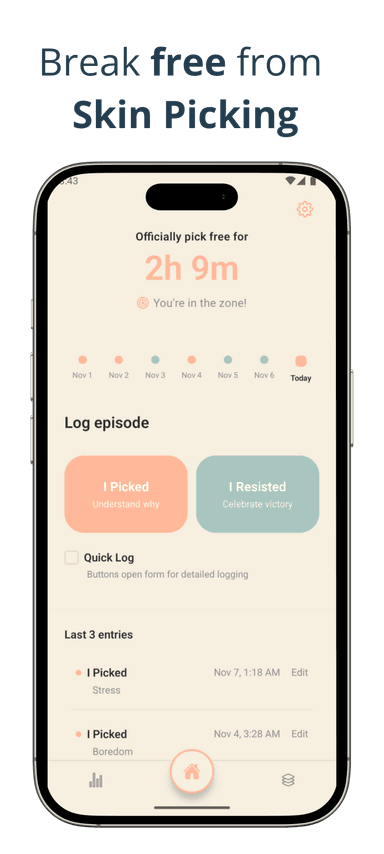 SkinAware Home Screen - Track Pick-Free Time